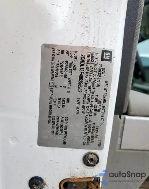 2008 Chevrolet Equinox Ls из США, поврежденный, VIN 2CNDL13F486286982